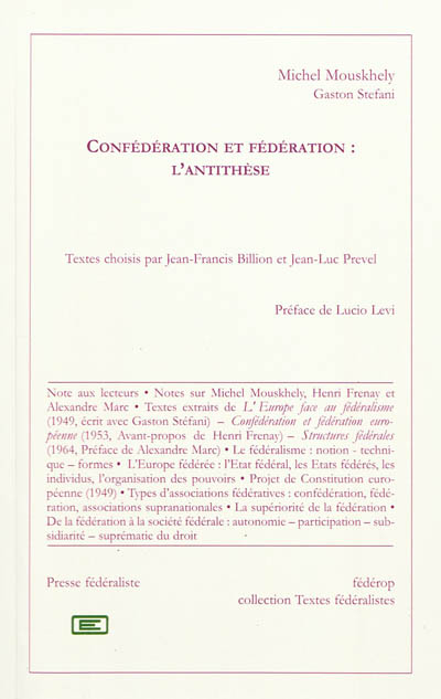 Confédération et fédération : l'antithèse