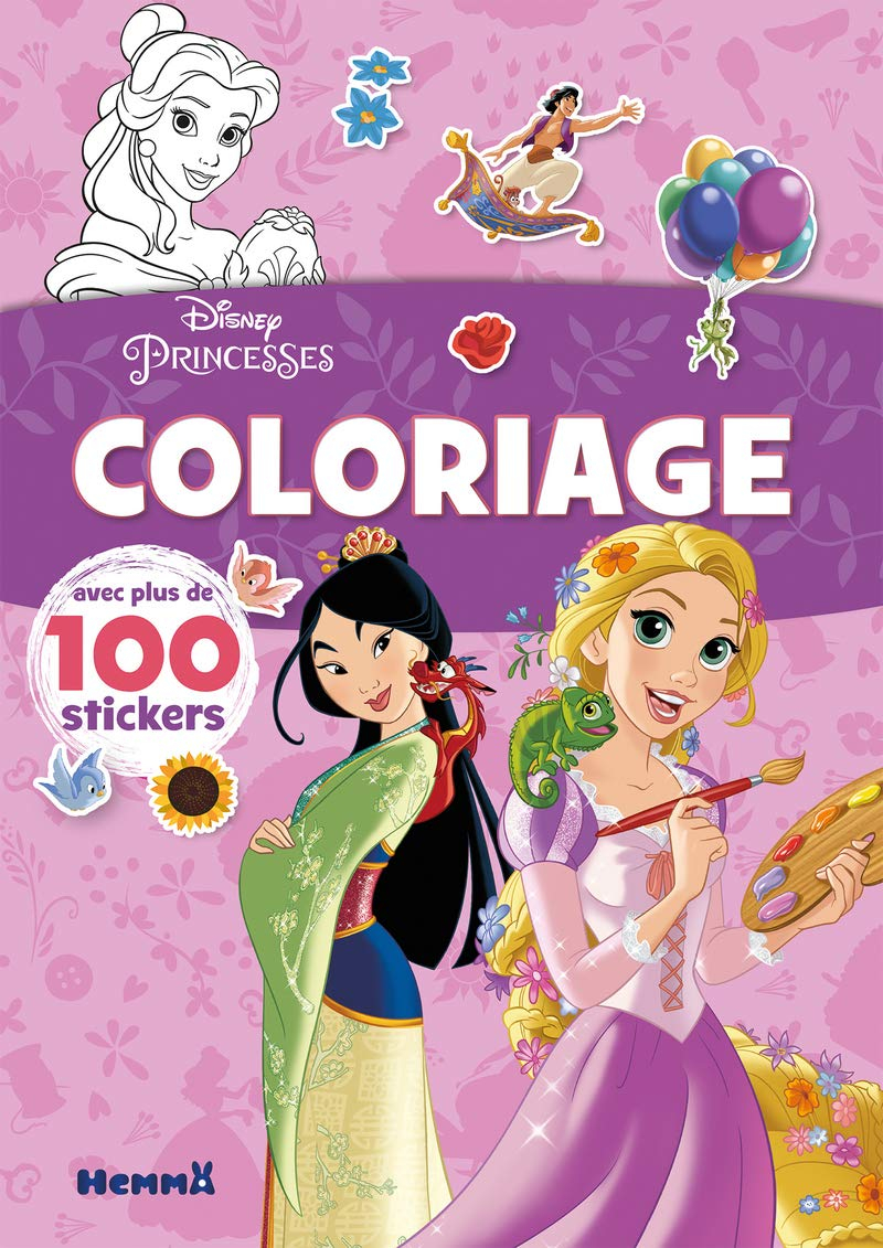 Coloriage : Disney princesses, Raiponce et Mulan : avec plus de 100 stickers