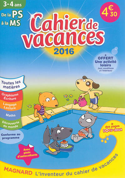 Cahier de vacances de la PS à la MS, 3-4 ans
