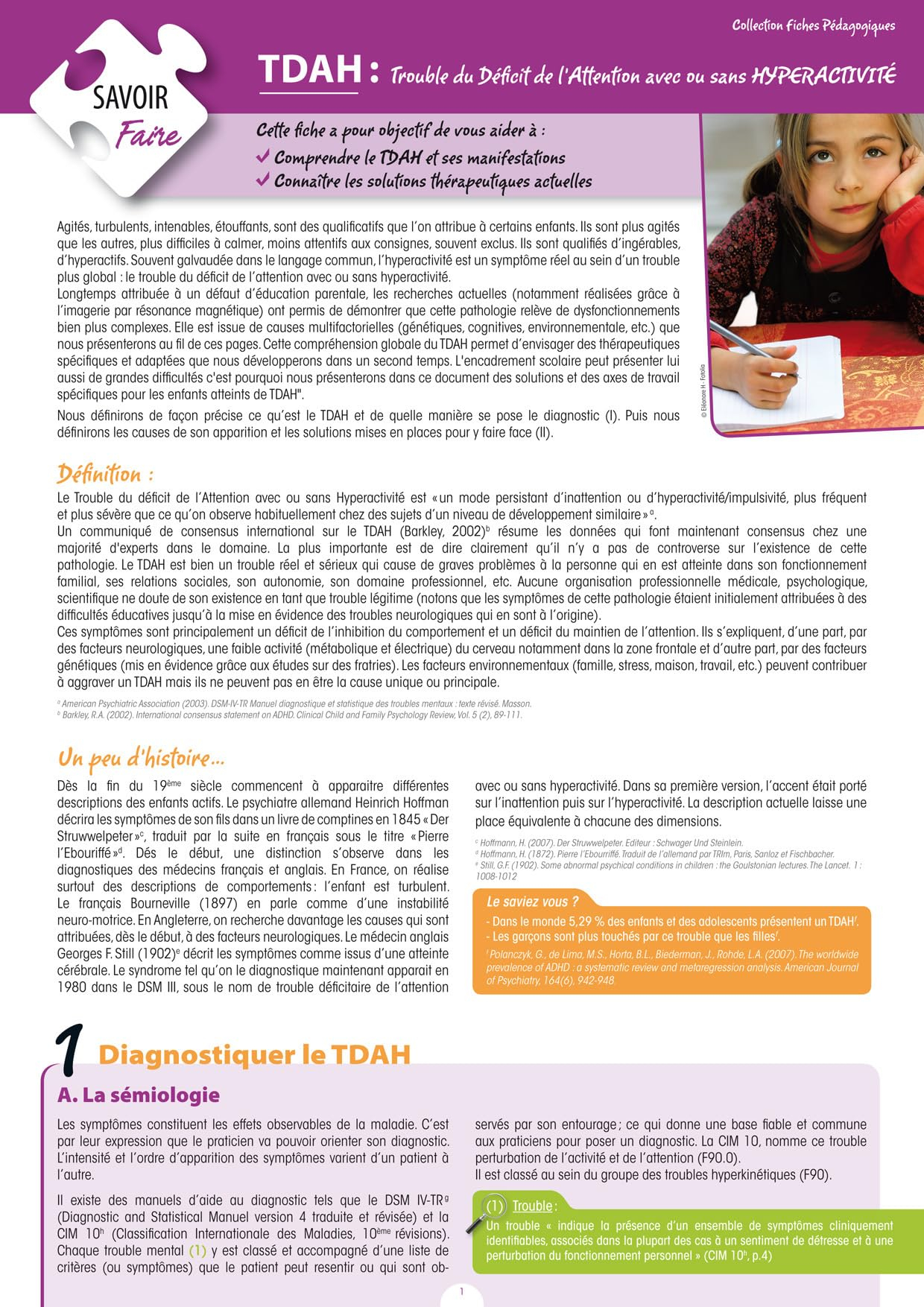 TDAH : trouble du déficit de l'attention avec ou sans hyperactivité