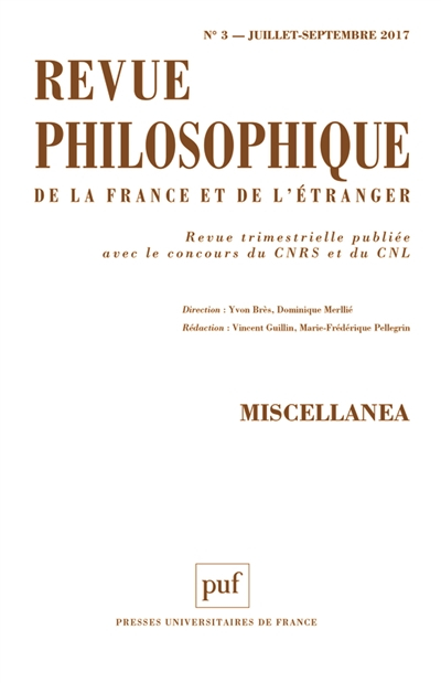 Revue philosophique, n° 3 (2017). Miscellanea