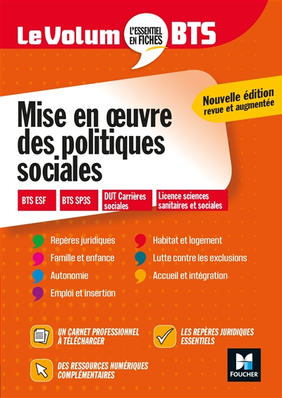 Mise en oeuvre des politiques sociales : BTS ESF, BTS SP3S, DUT carrières sociales, licence sciences