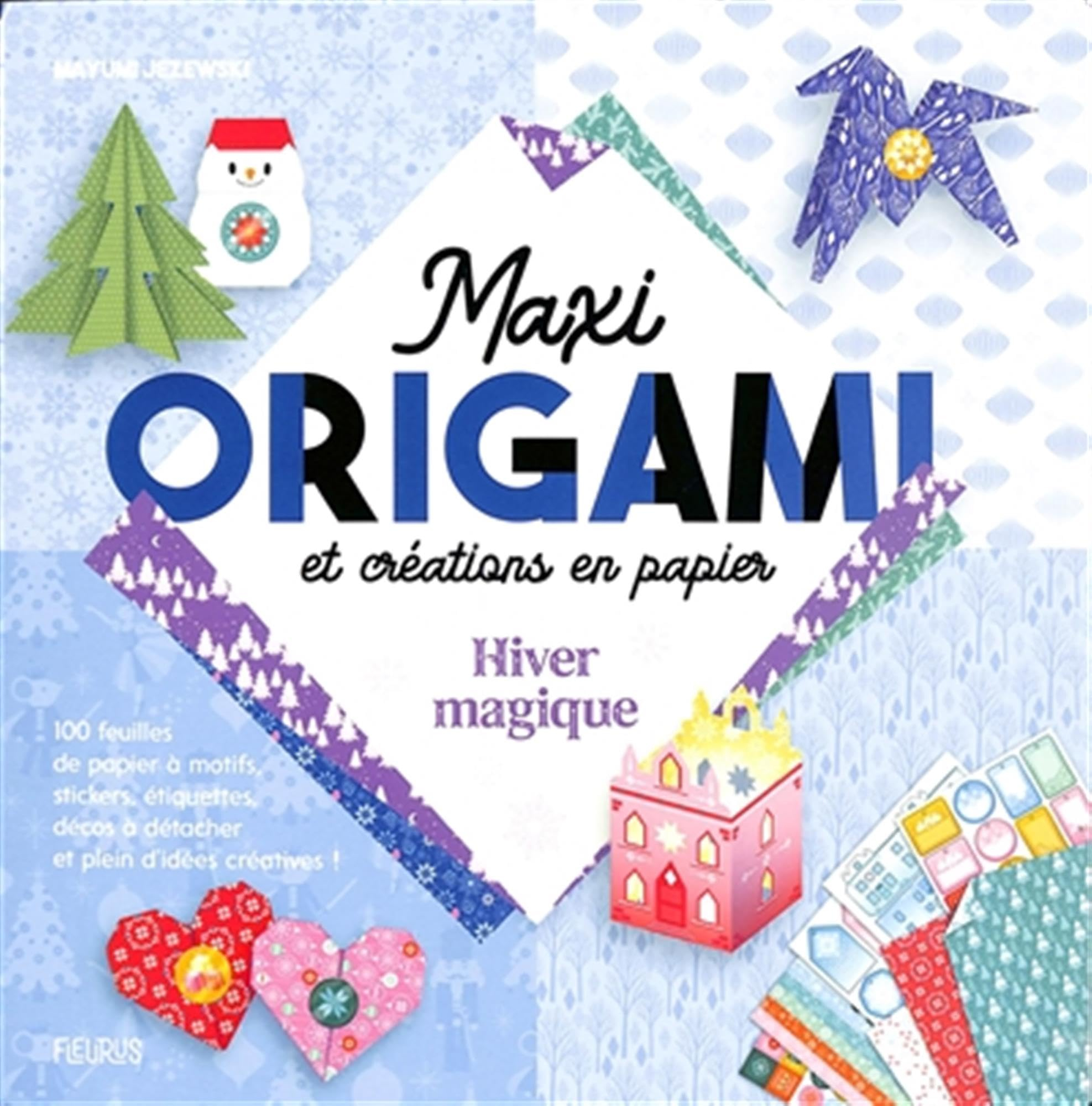 Hiver magique : maxi origami et créations en papier : 100 feuilles de papier à motifs, stickers, éti