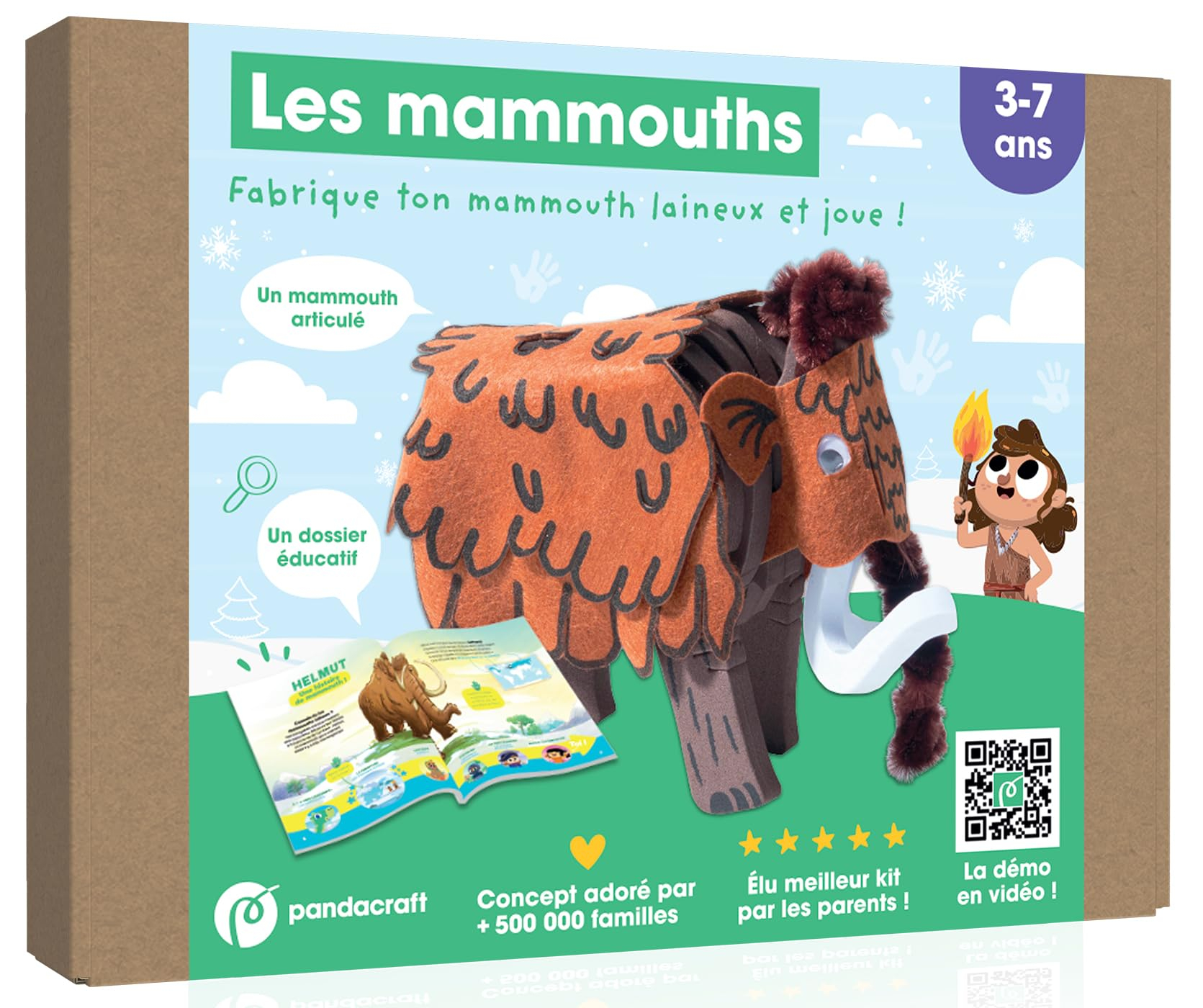Les mammouths : kit Pandacraft 3-7 ans : Créé ton mammouth laineux et joue !