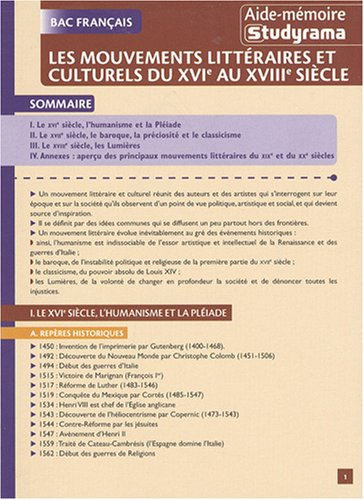 Les mouvements littéraires et culturels du XVIe au XVIIIe siècle