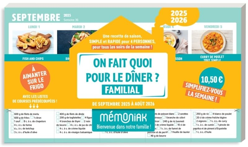 On fait quoi pour le dîner ? 2025-2026 : familial : à aimanter sur le frigo