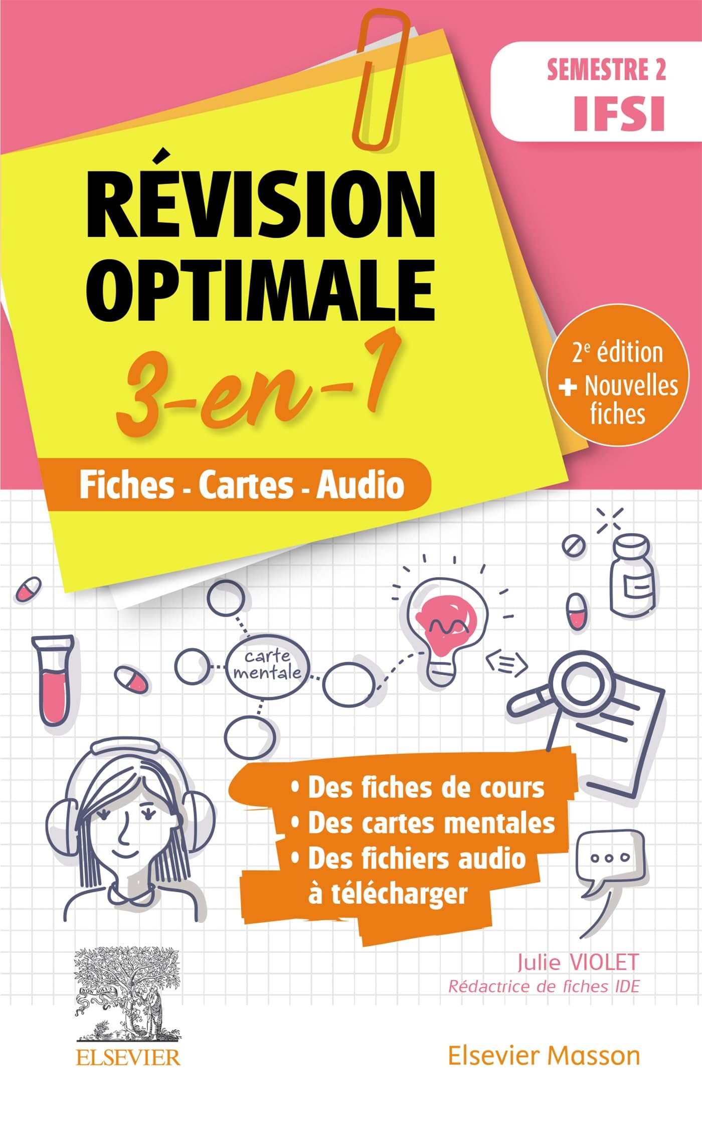Révision optimale 3-en-1 : semestre 2 IFSI : fiches, cartes, audio