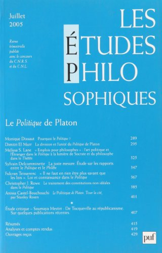 Etudes philosophiques (Les), n° 3 (2005). Le Politique de Platon